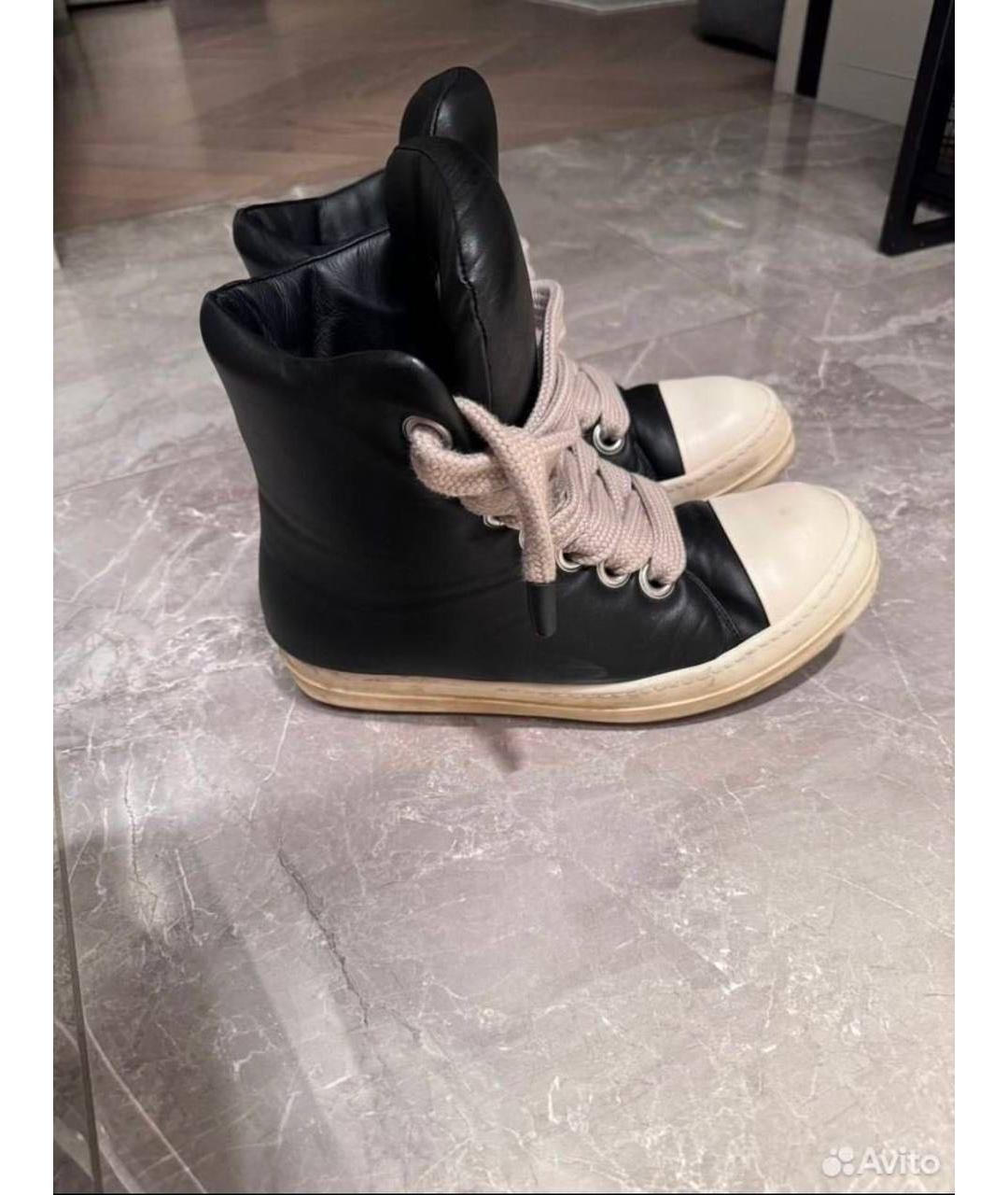 RICK OWENS Черные кожаные высокие кроссовки / кеды, фото 2