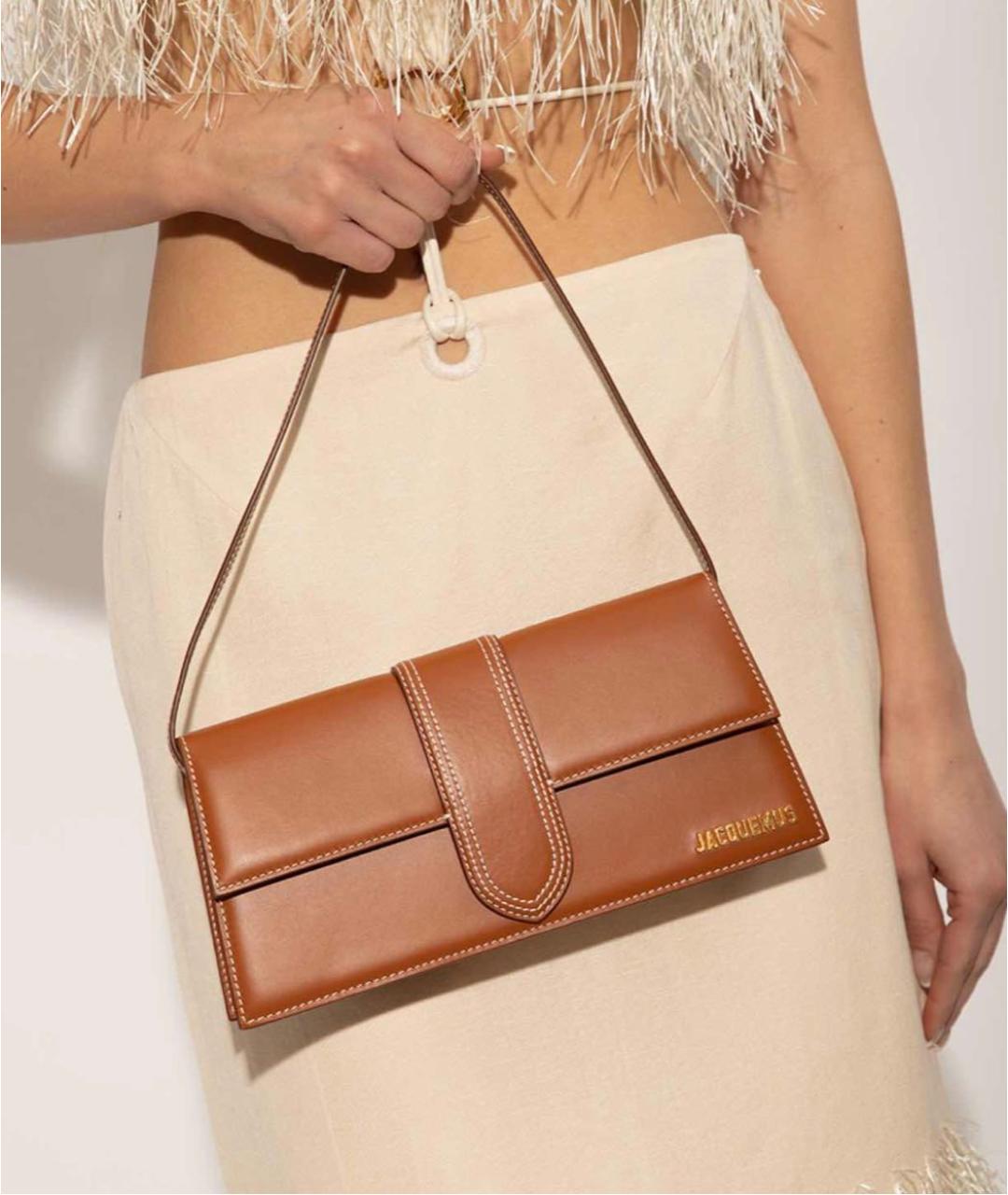 JACQUEMUS Коричневая кожаная сумка с короткими ручками, фото 6