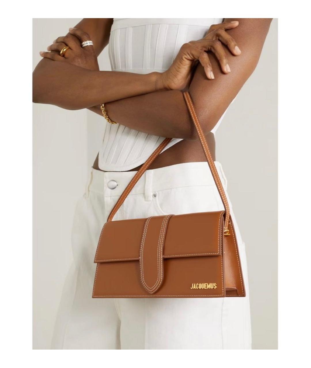 JACQUEMUS Коричневая кожаная сумка с короткими ручками, фото 2