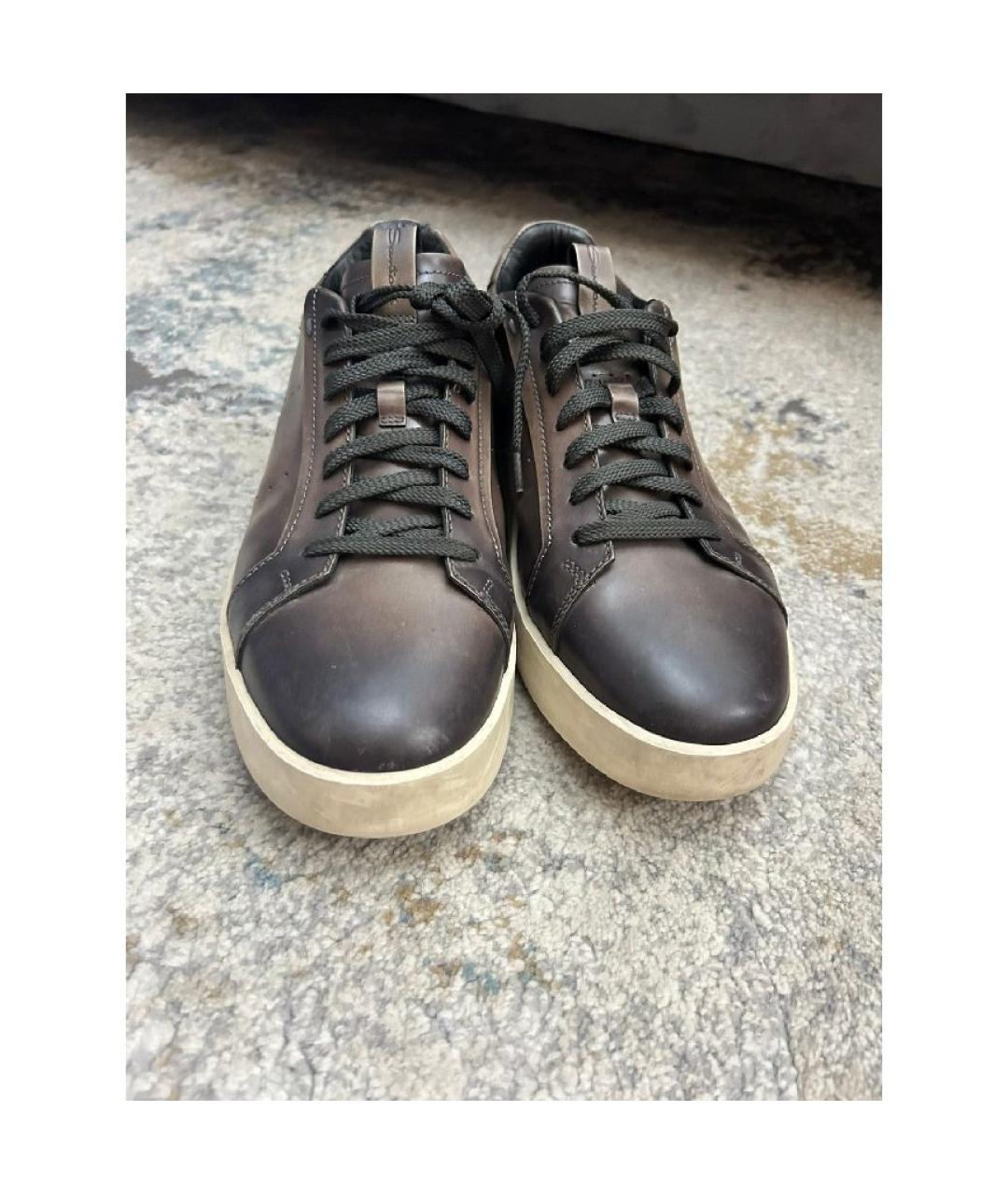 SANTONI Коричневые кожаные низкие кроссовки / кеды, фото 3
