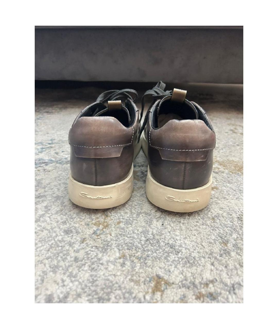 SANTONI Коричневые кожаные низкие кроссовки / кеды, фото 5