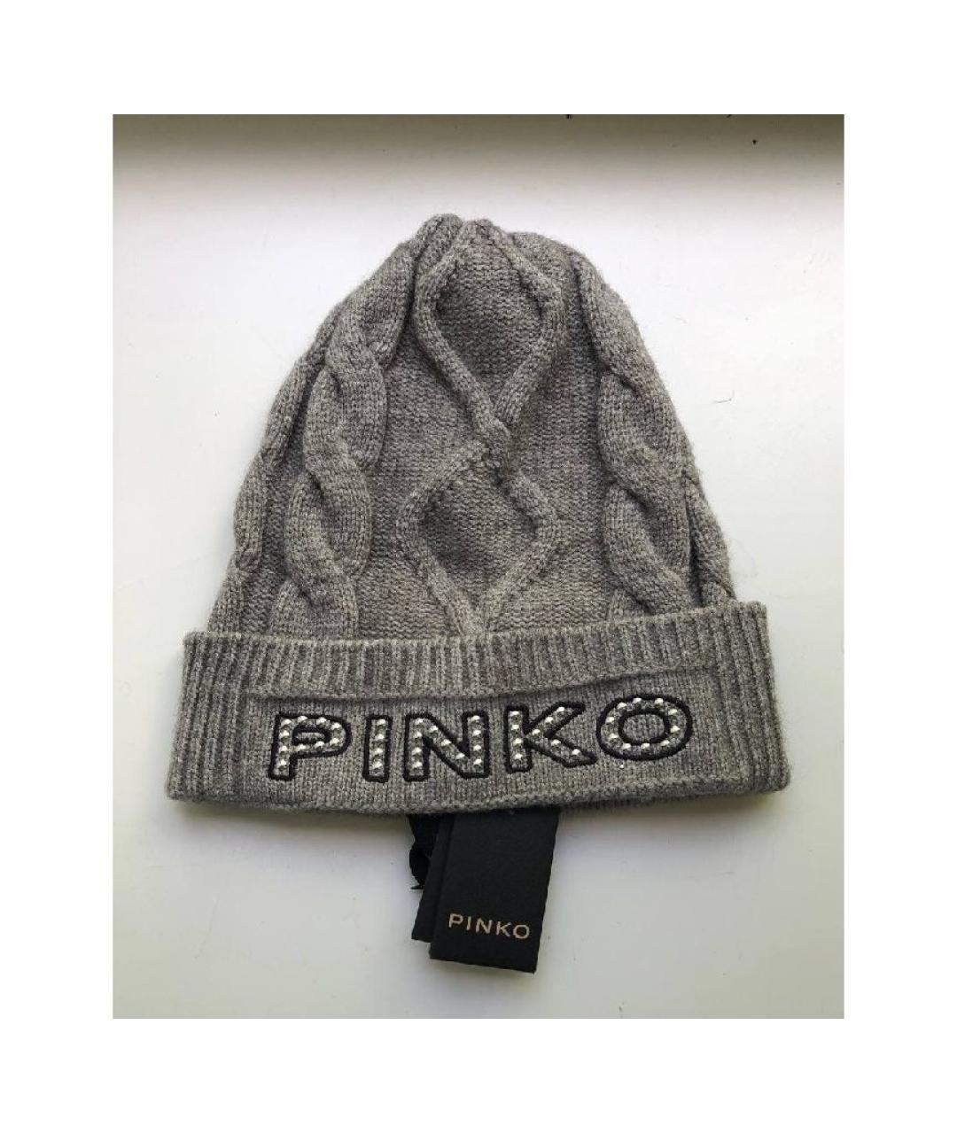 PINKO Серая шерстяная шапка, фото 8