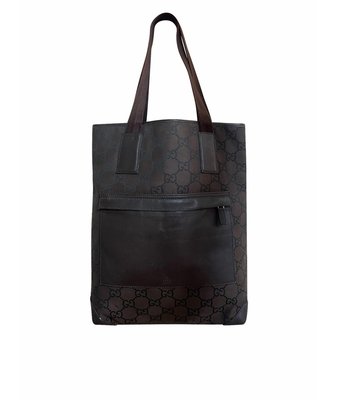 GUCCI Коричневая тканевая сумка тоут, фото 1