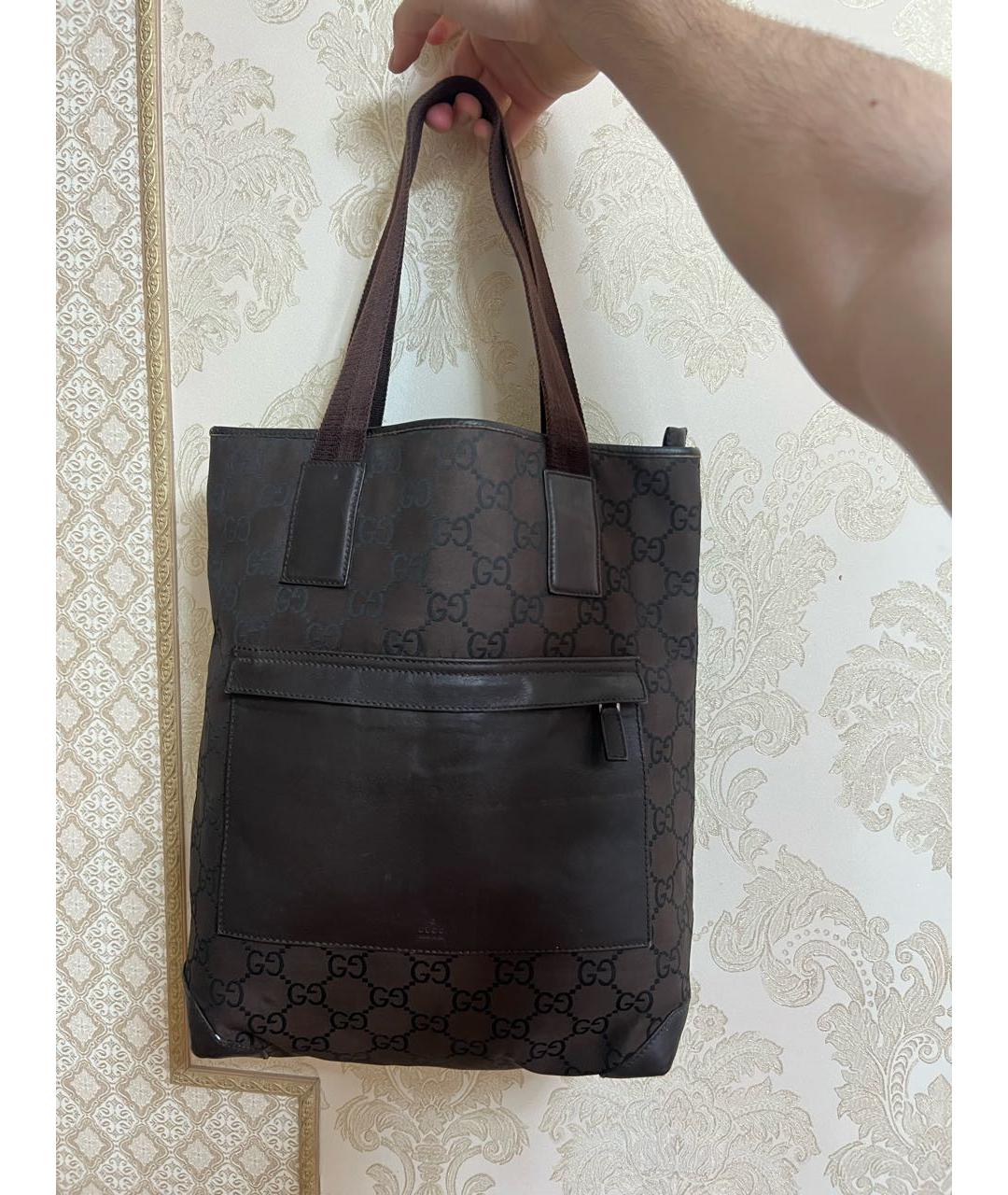GUCCI Коричневая тканевая сумка тоут, фото 5