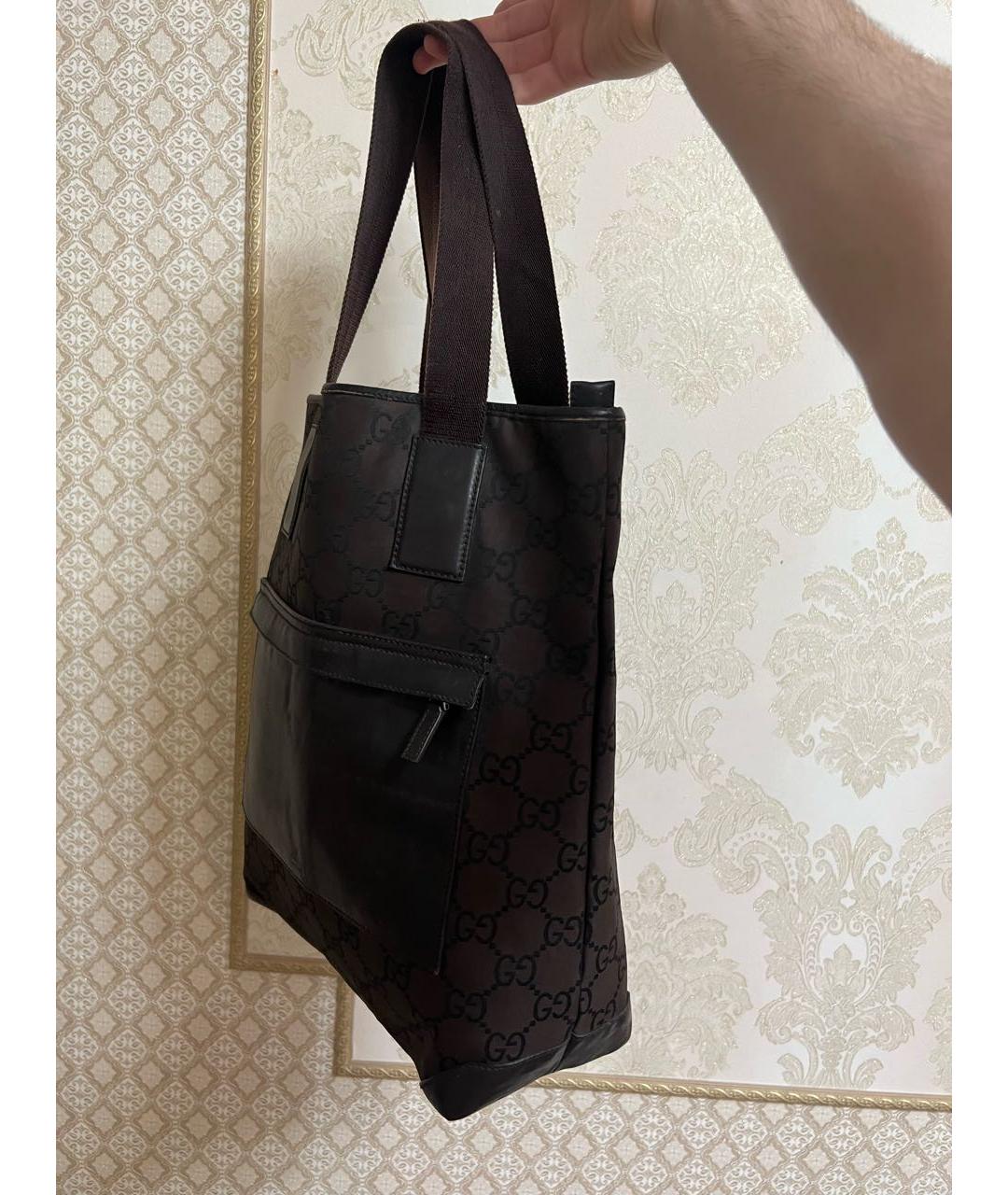 GUCCI Коричневая тканевая сумка тоут, фото 2