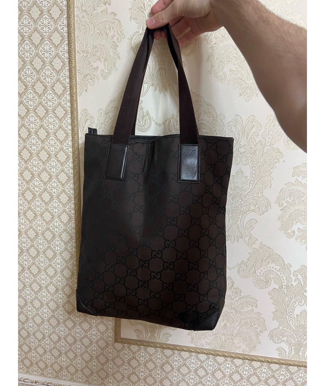 GUCCI Коричневая тканевая сумка тоут, фото 3