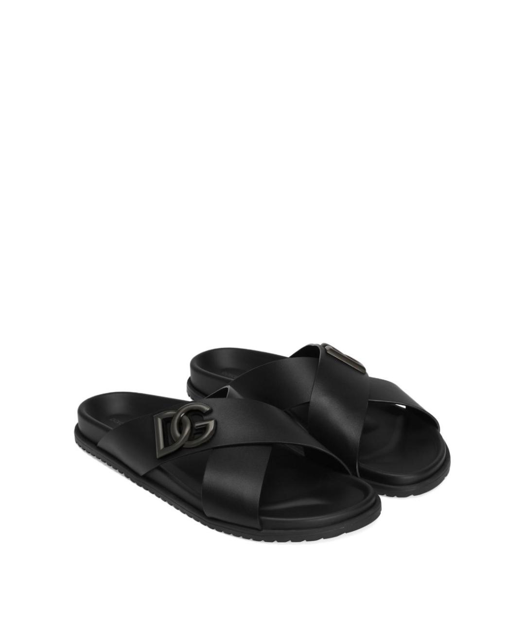 DOLCE&GABBANA Черные кожаные шлепанцы, фото 4