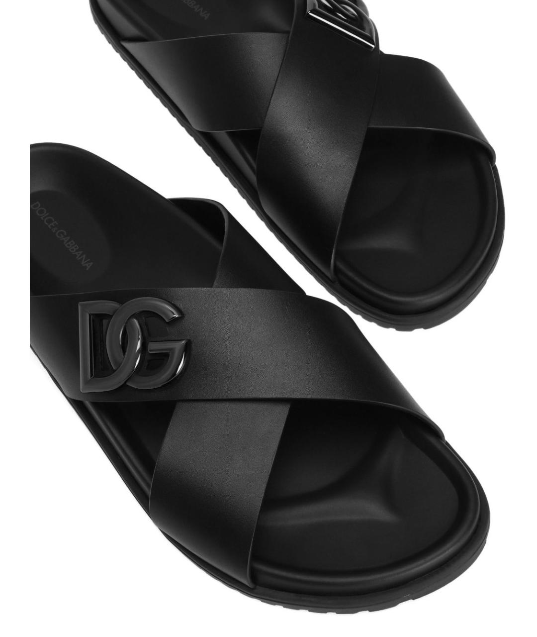 DOLCE&GABBANA Черные кожаные шлепанцы, фото 2