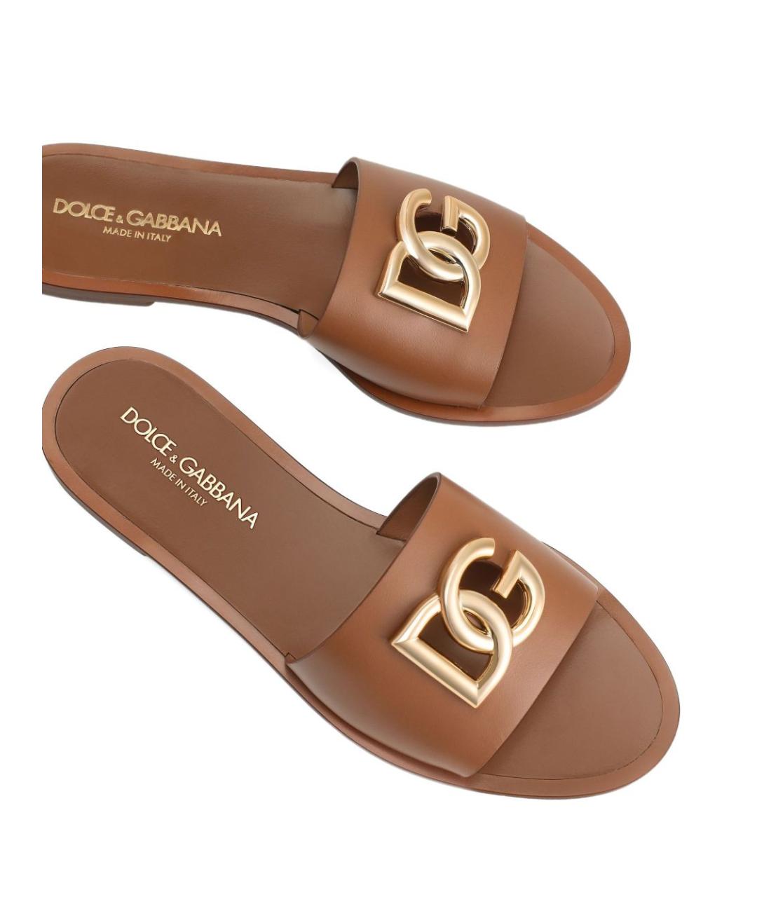 DOLCE&GABBANA Коричневые кожаные шлепанцы, фото 2