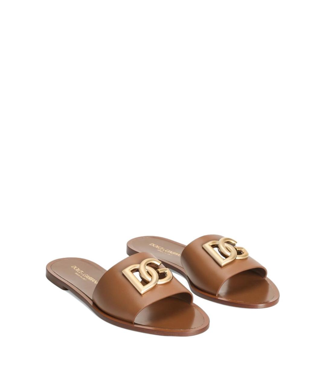 DOLCE&GABBANA Коричневые кожаные шлепанцы, фото 4