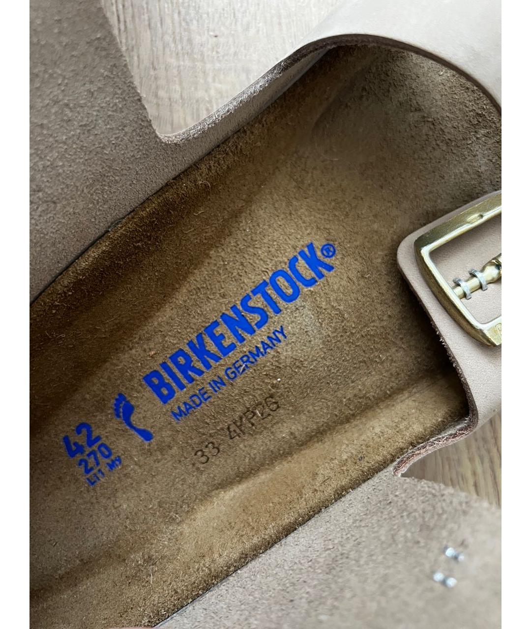 BIRKENSTOCK Бежевые кожаные шлепанцы, фото 5