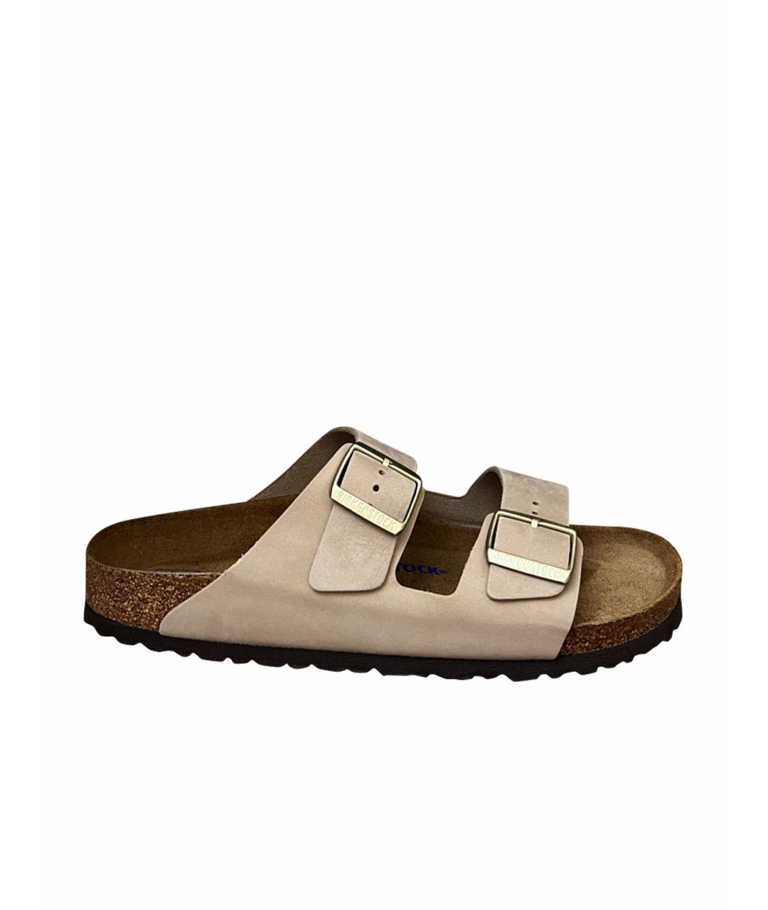 BIRKENSTOCK Бежевые кожаные шлепанцы, фото 1