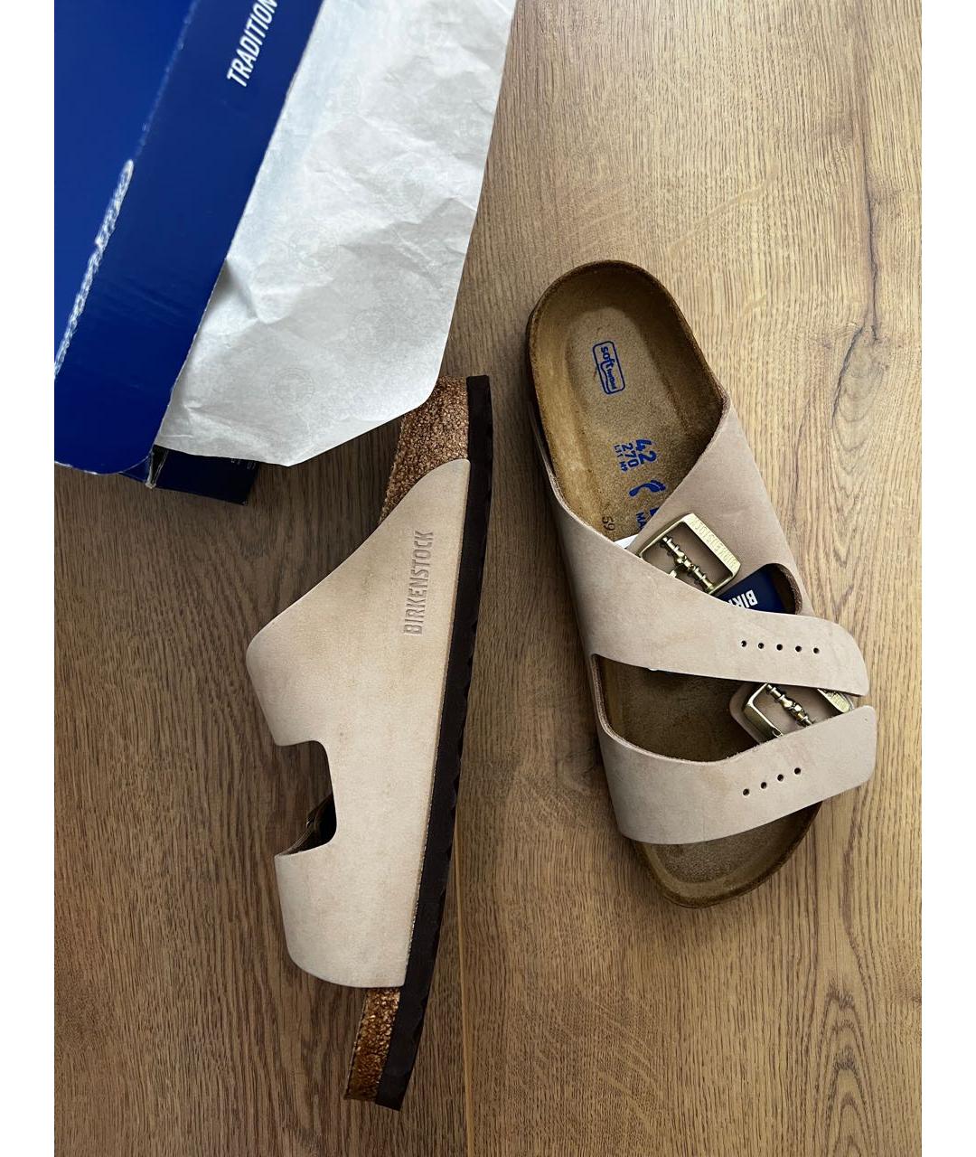 BIRKENSTOCK Бежевые кожаные шлепанцы, фото 3