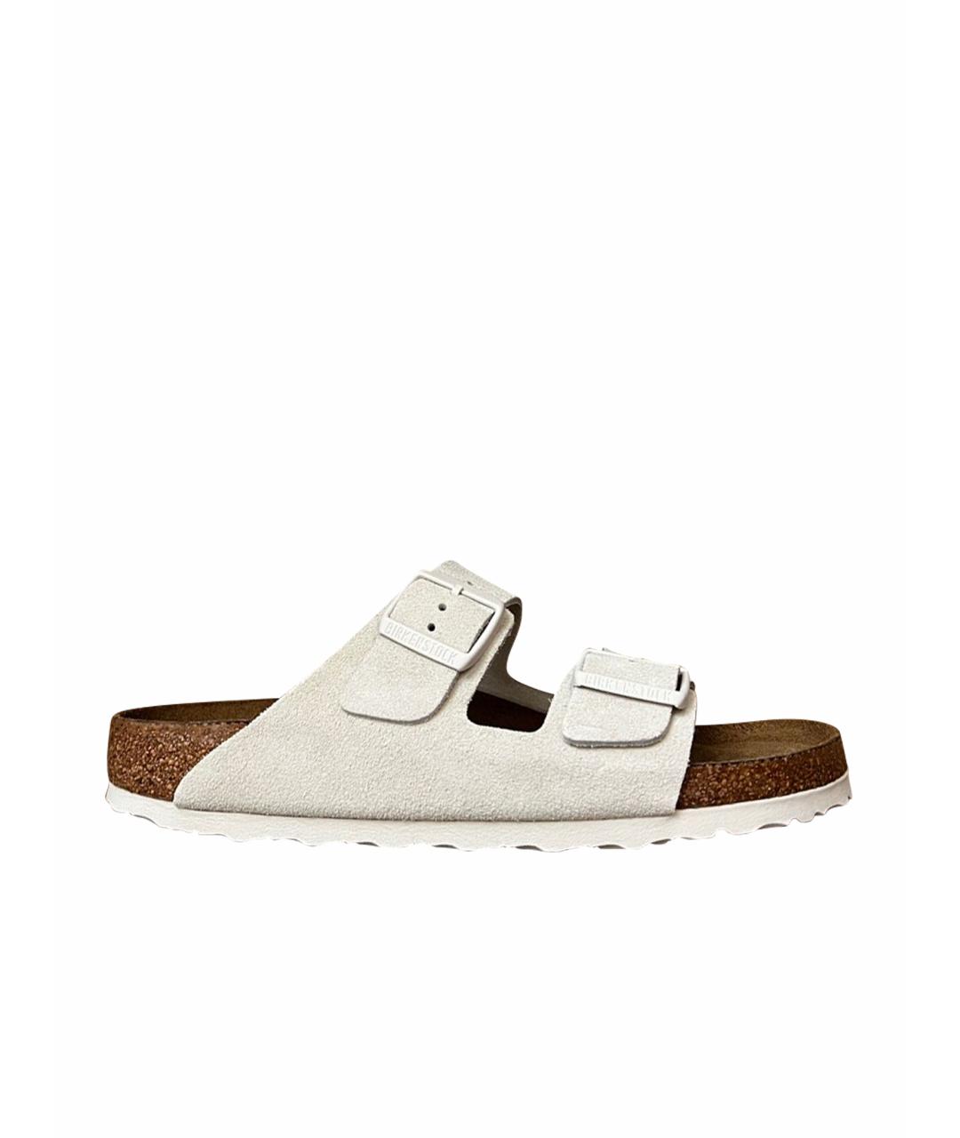 BIRKENSTOCK Белые замшевые шлепанцы, фото 1