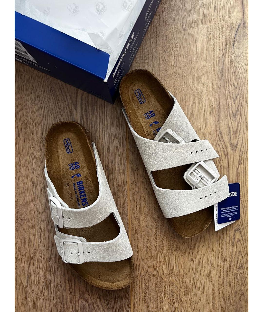 BIRKENSTOCK Белые замшевые шлепанцы, фото 2