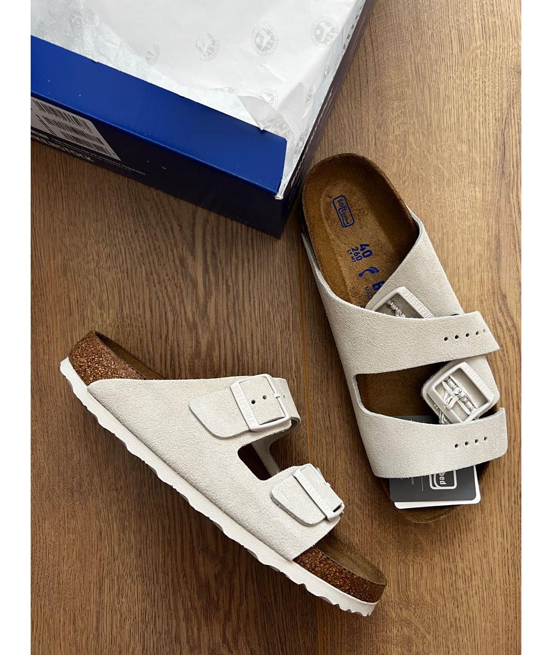 BIRKENSTOCK Белые замшевые шлепанцы, фото 7