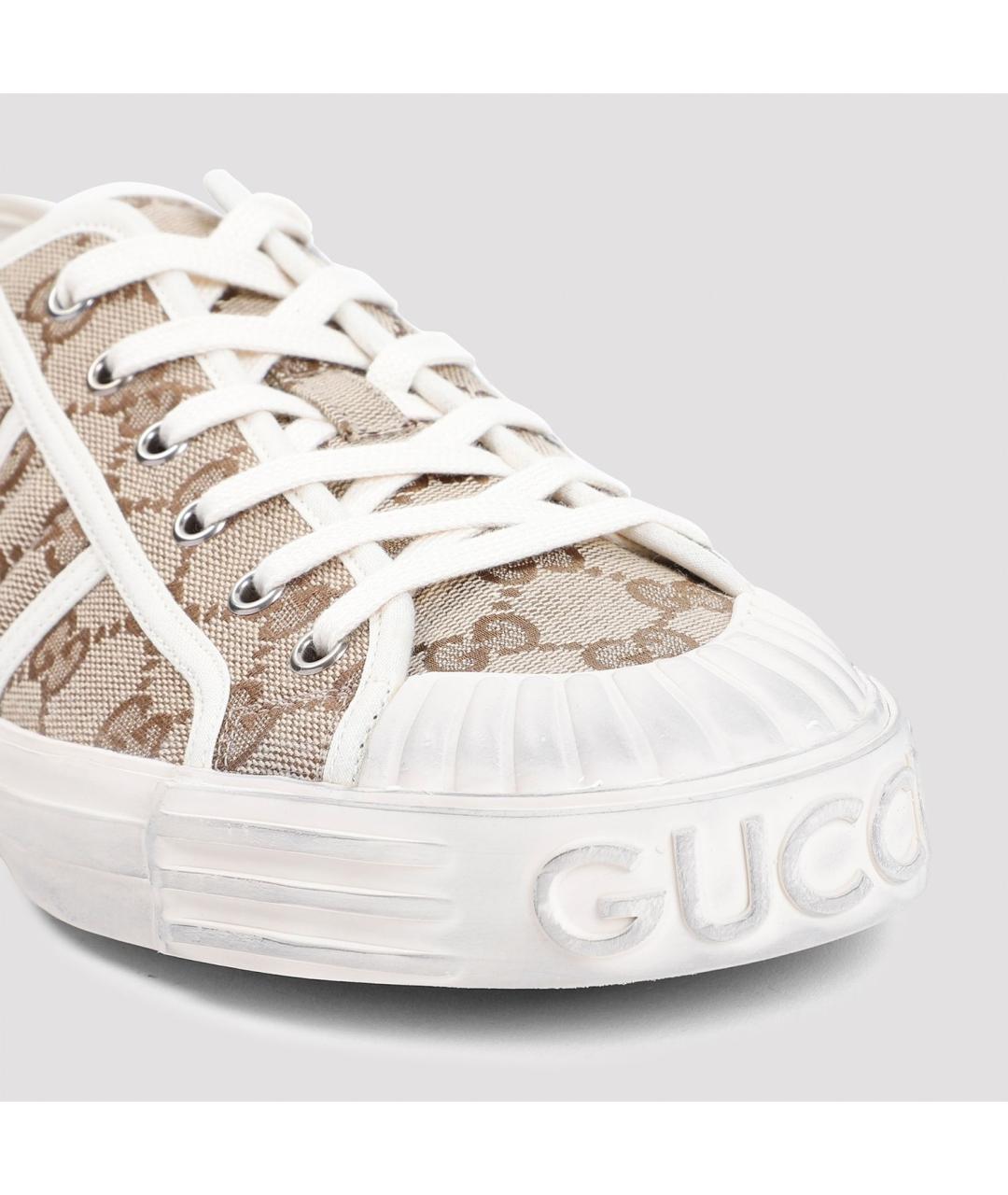 GUCCI Бежевые текстильные низкие кроссовки / кеды, фото 5