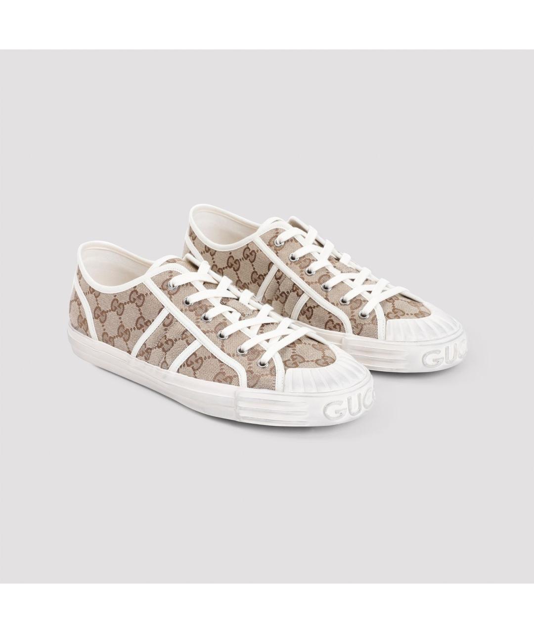 GUCCI Бежевые текстильные низкие кроссовки / кеды, фото 4