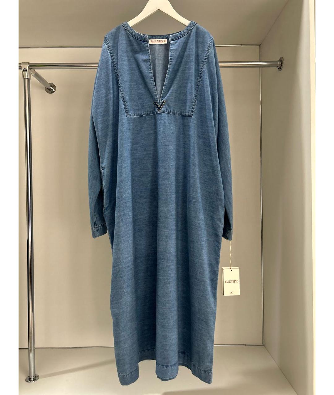 VALENTINO Голубое хлопко-эластановое повседневное платье, фото 8