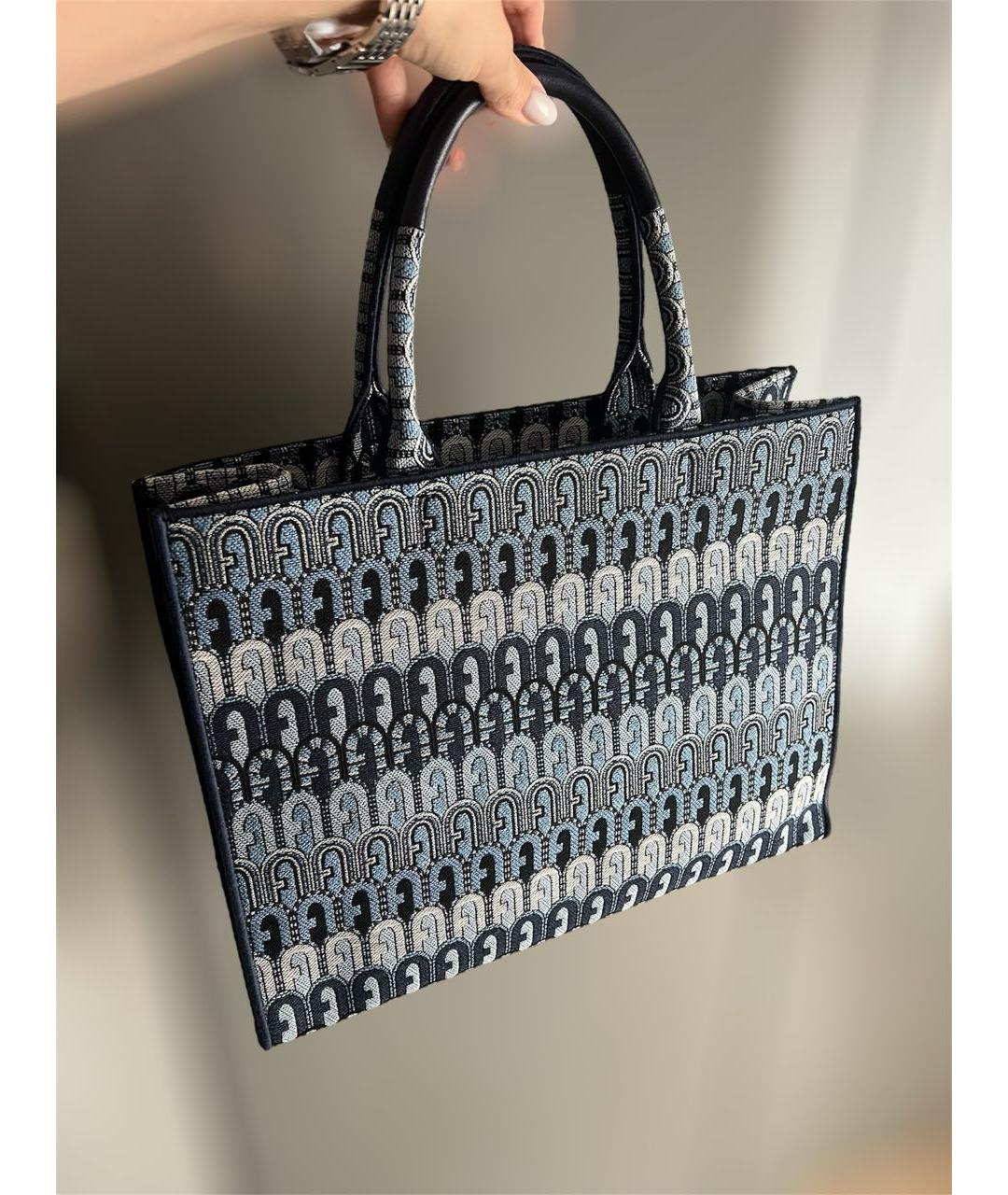 FURLA Голубая жаккардовая сумка тоут, фото 3