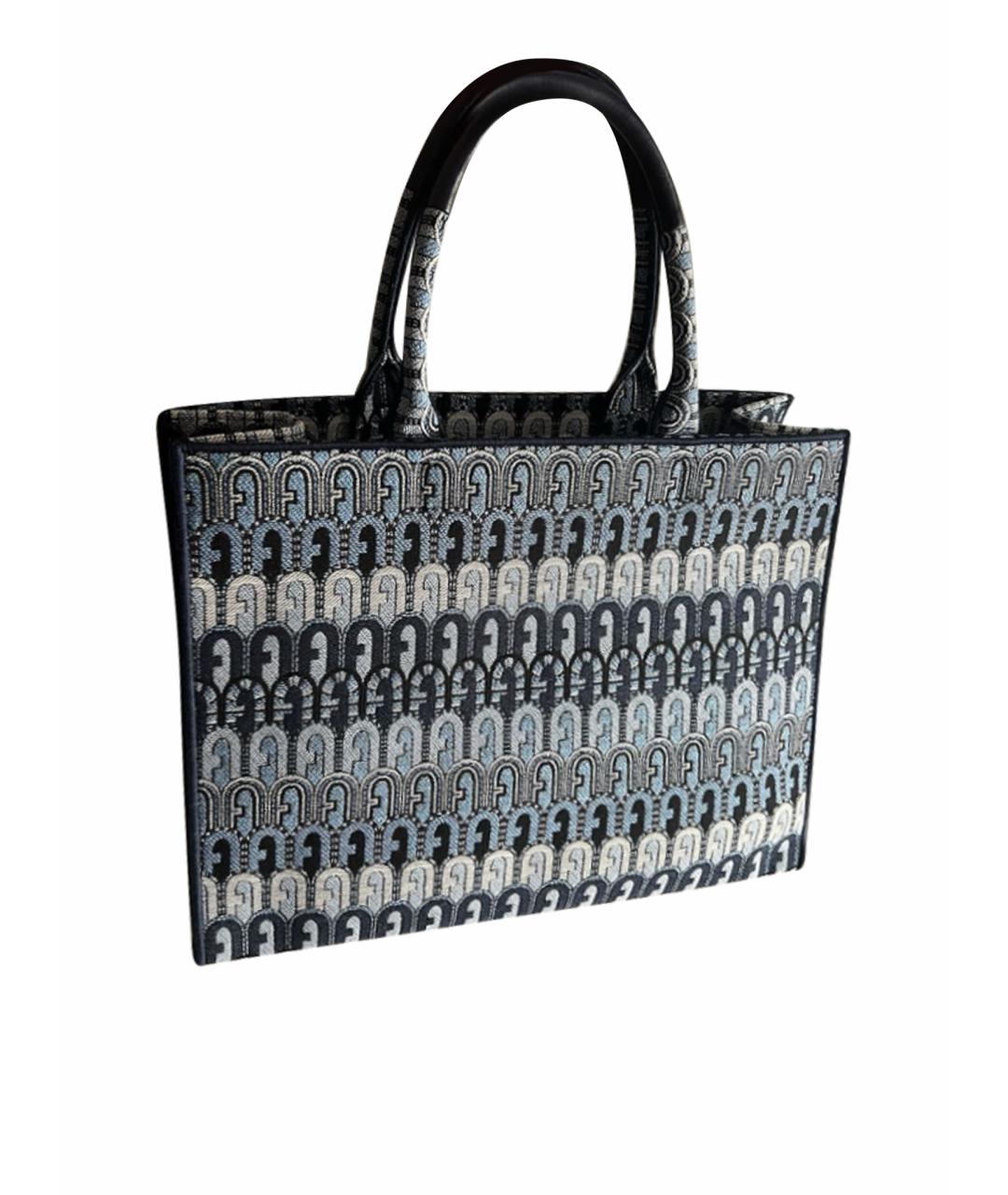 FURLA Голубая жаккардовая сумка тоут, фото 1