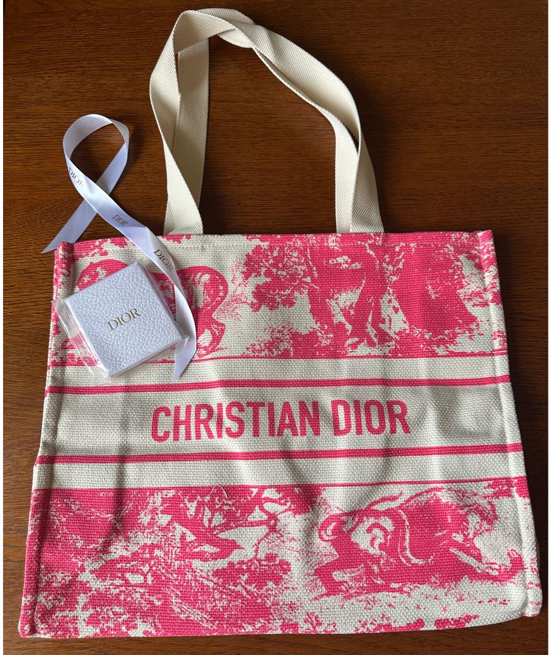 CHRISTIAN DIOR Розовая льняная сумка тоут, фото 2