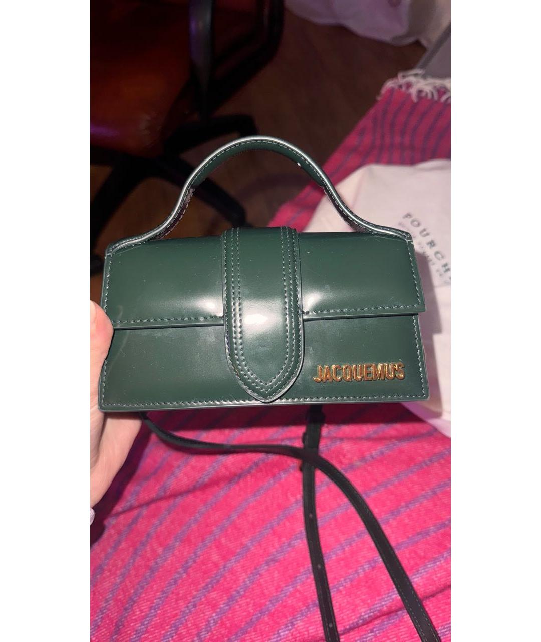 JACQUEMUS Зеленая сумка через плечо из лакированной кожи, фото 2