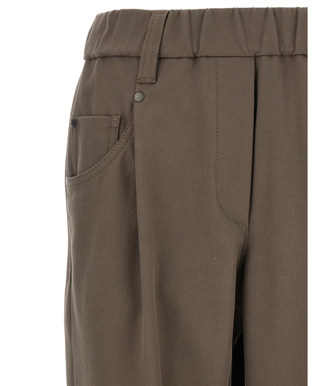 BRUNELLO CUCINELLI Коричневые хлопковые прямые брюки, фото 3
