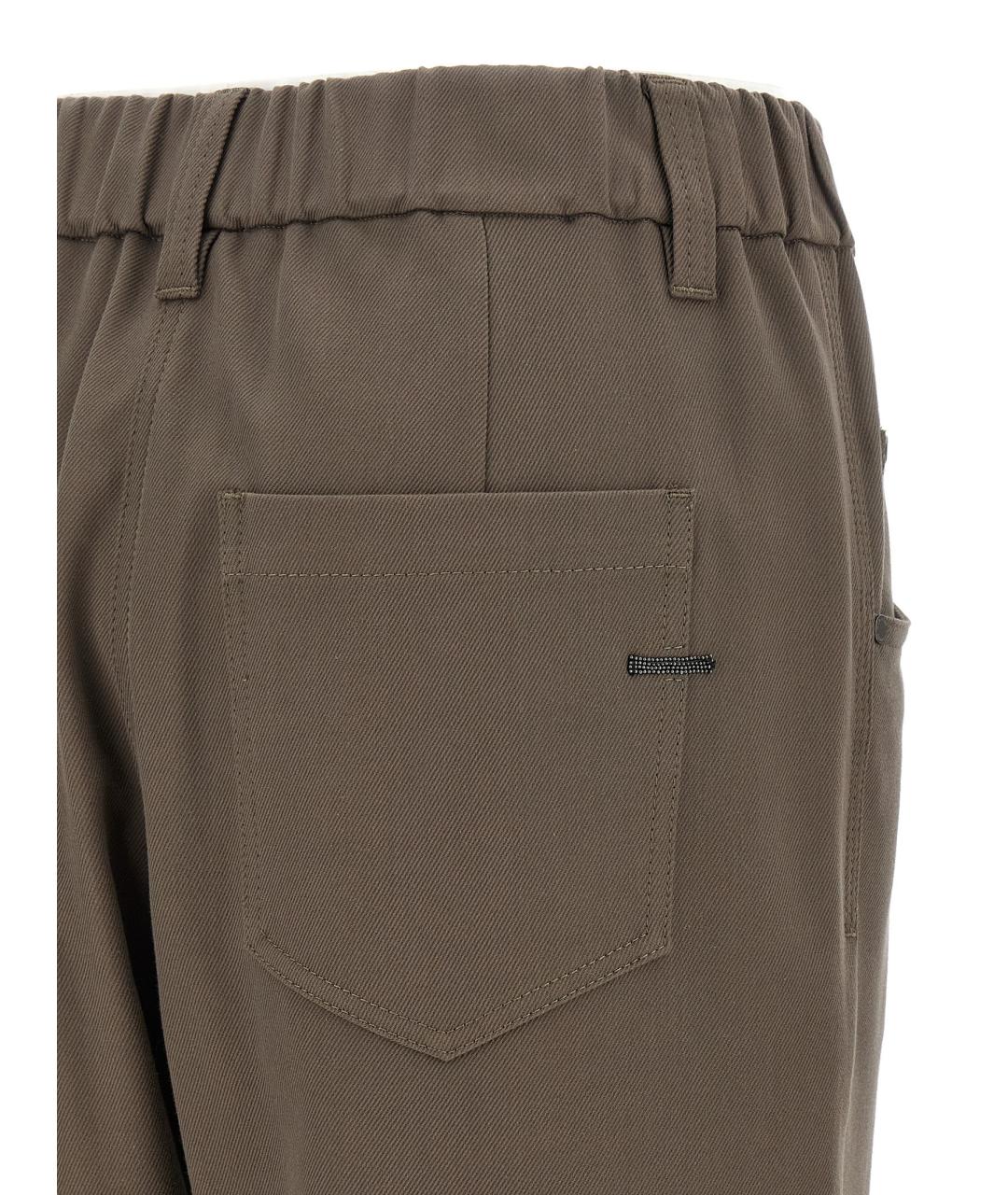 BRUNELLO CUCINELLI Коричневые хлопковые прямые брюки, фото 4