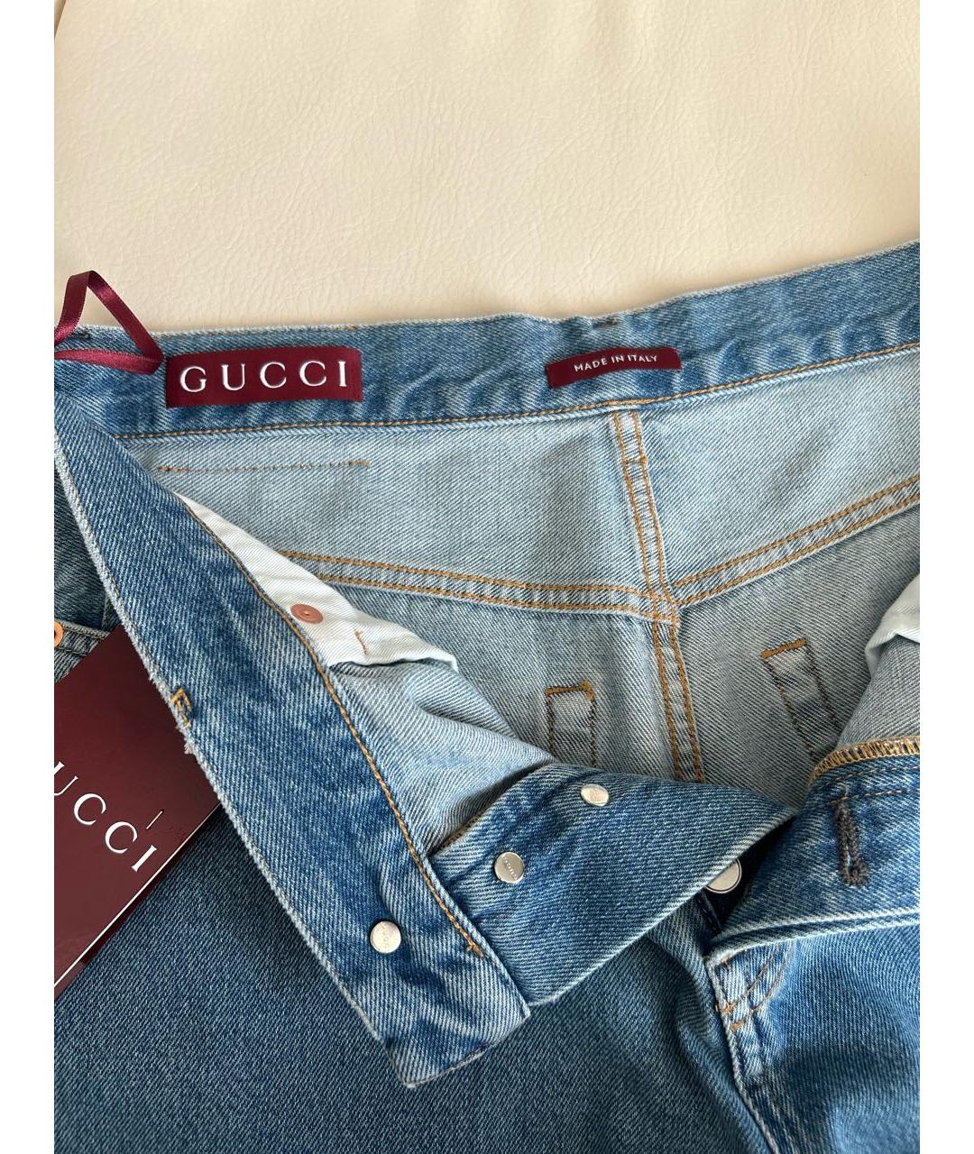GUCCI Синие хлопко-эластановые прямые джинсы, фото 5