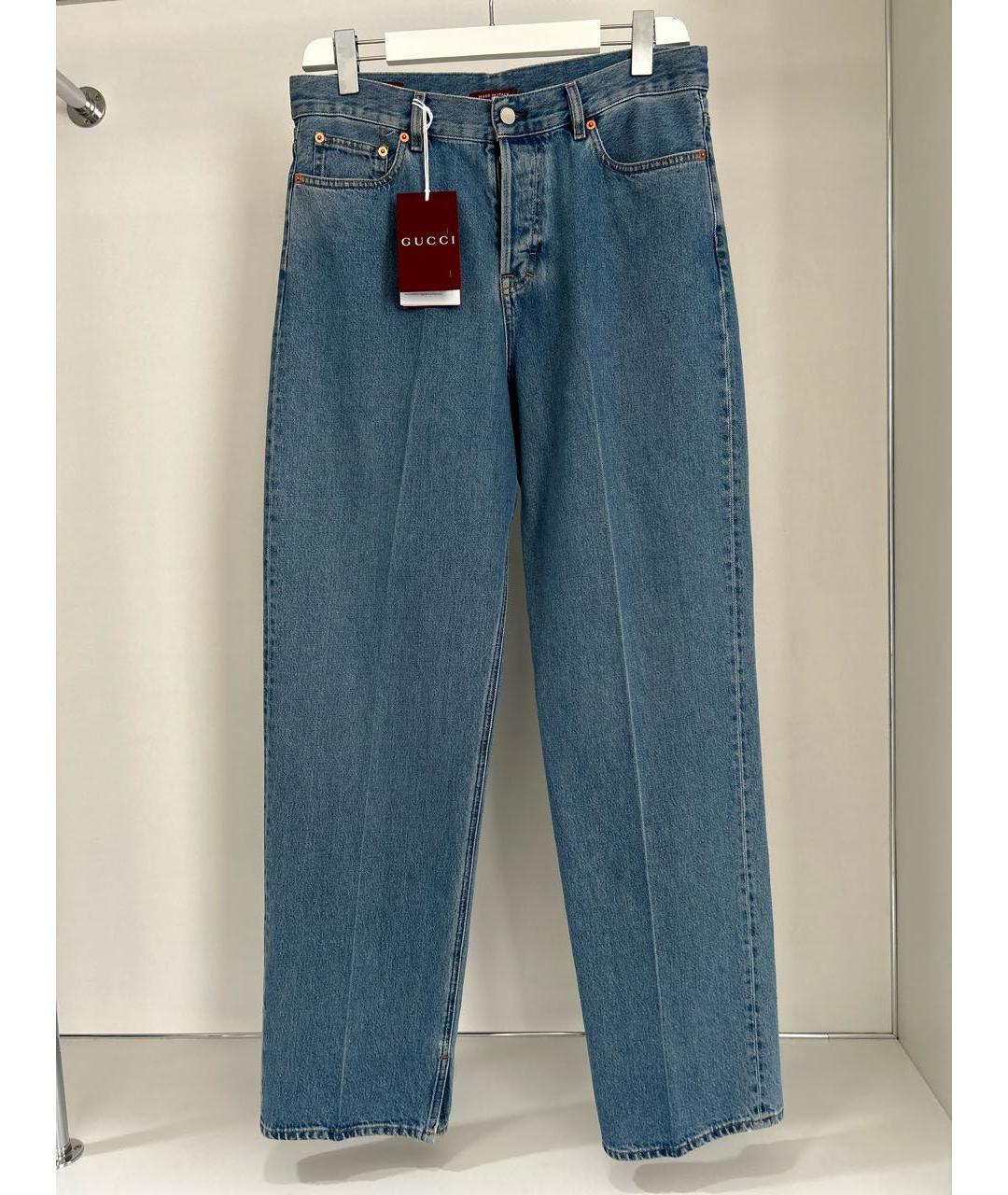 GUCCI Синие хлопко-эластановые прямые джинсы, фото 9