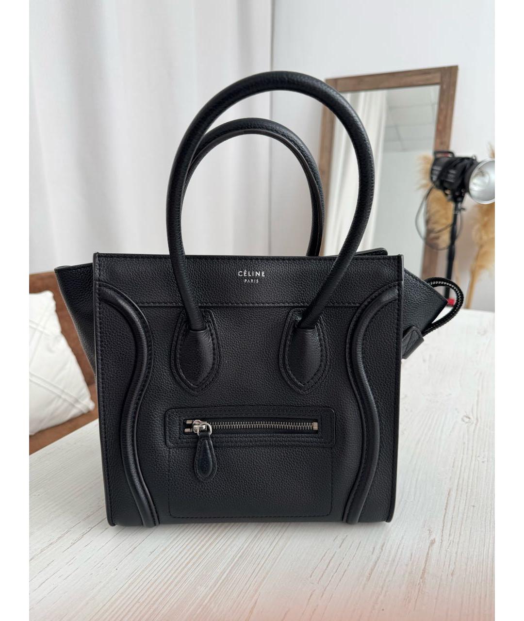 CELINE Черная кожаная сумка с короткими ручками, фото 9