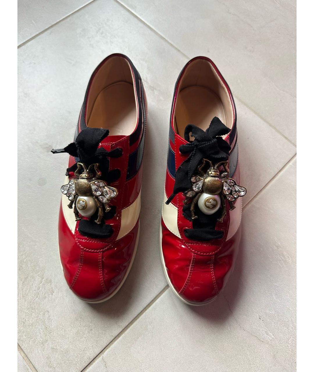 GUCCI Бордовые кеды из лакированной кожи, фото 3