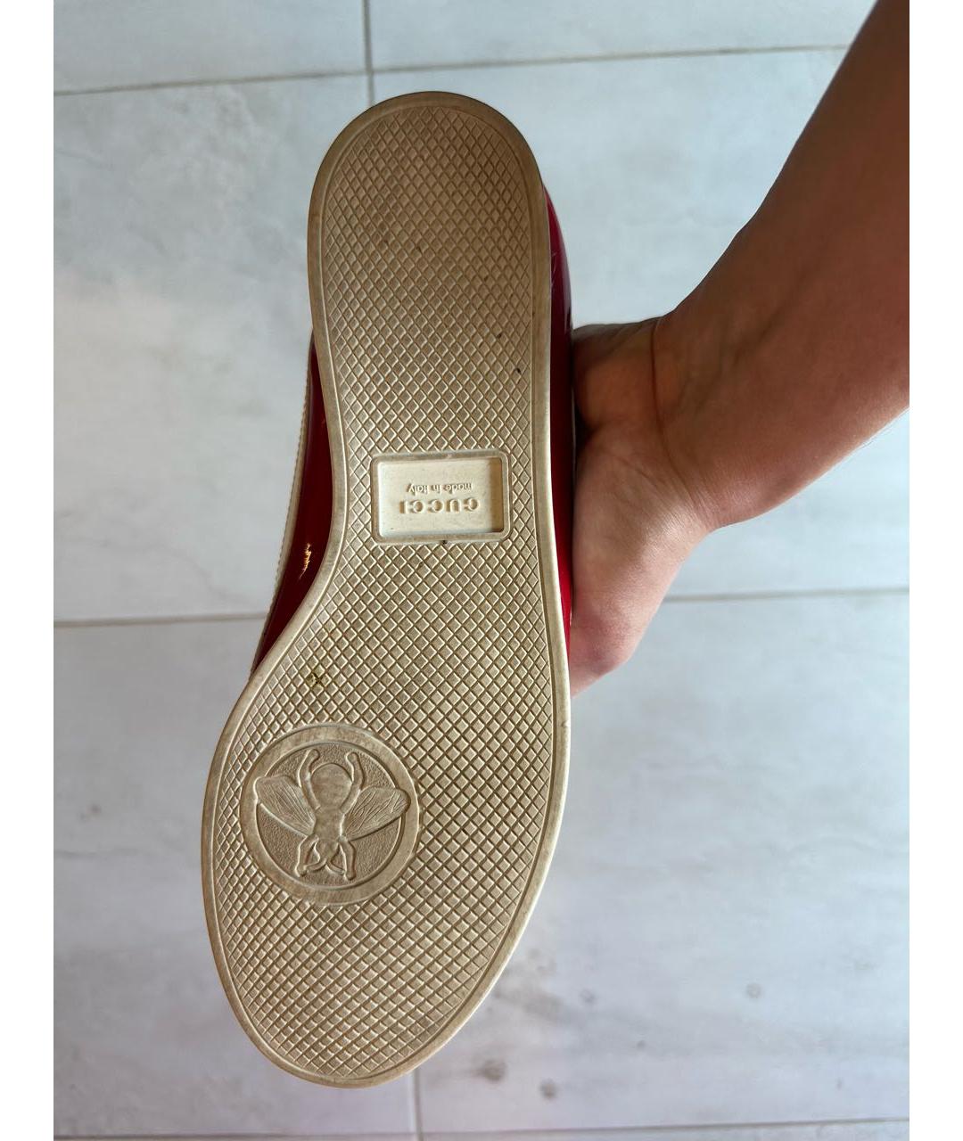 GUCCI Бордовые кеды из лакированной кожи, фото 7