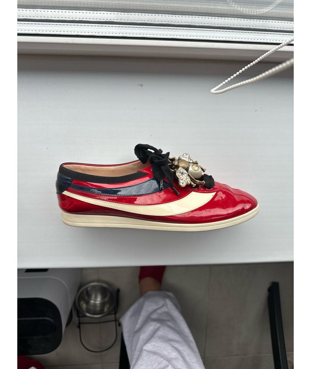 GUCCI Бордовые кеды из лакированной кожи, фото 9