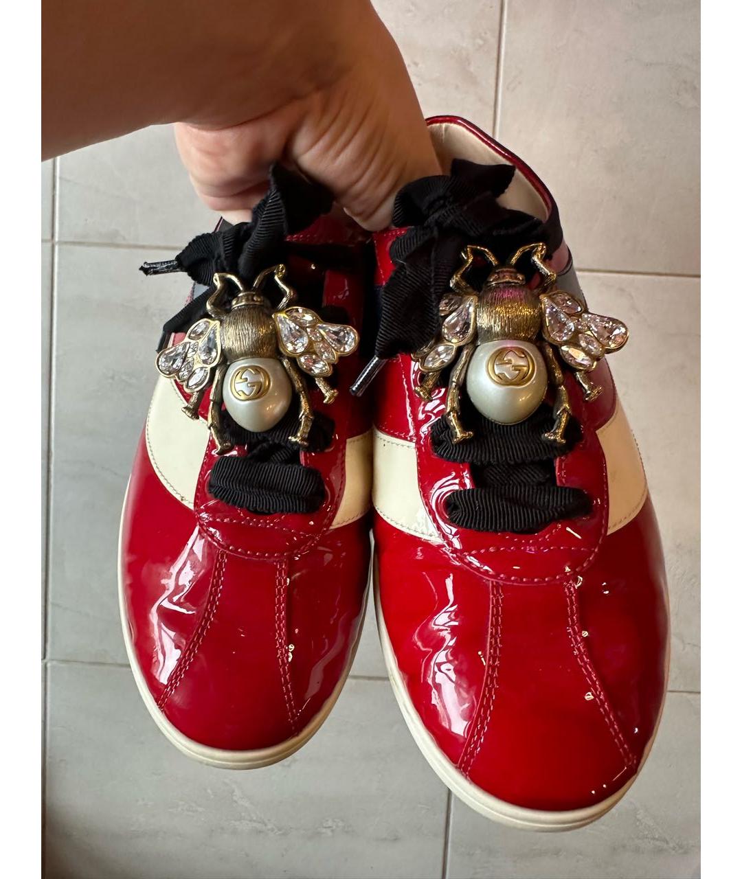 GUCCI Бордовые кеды из лакированной кожи, фото 2