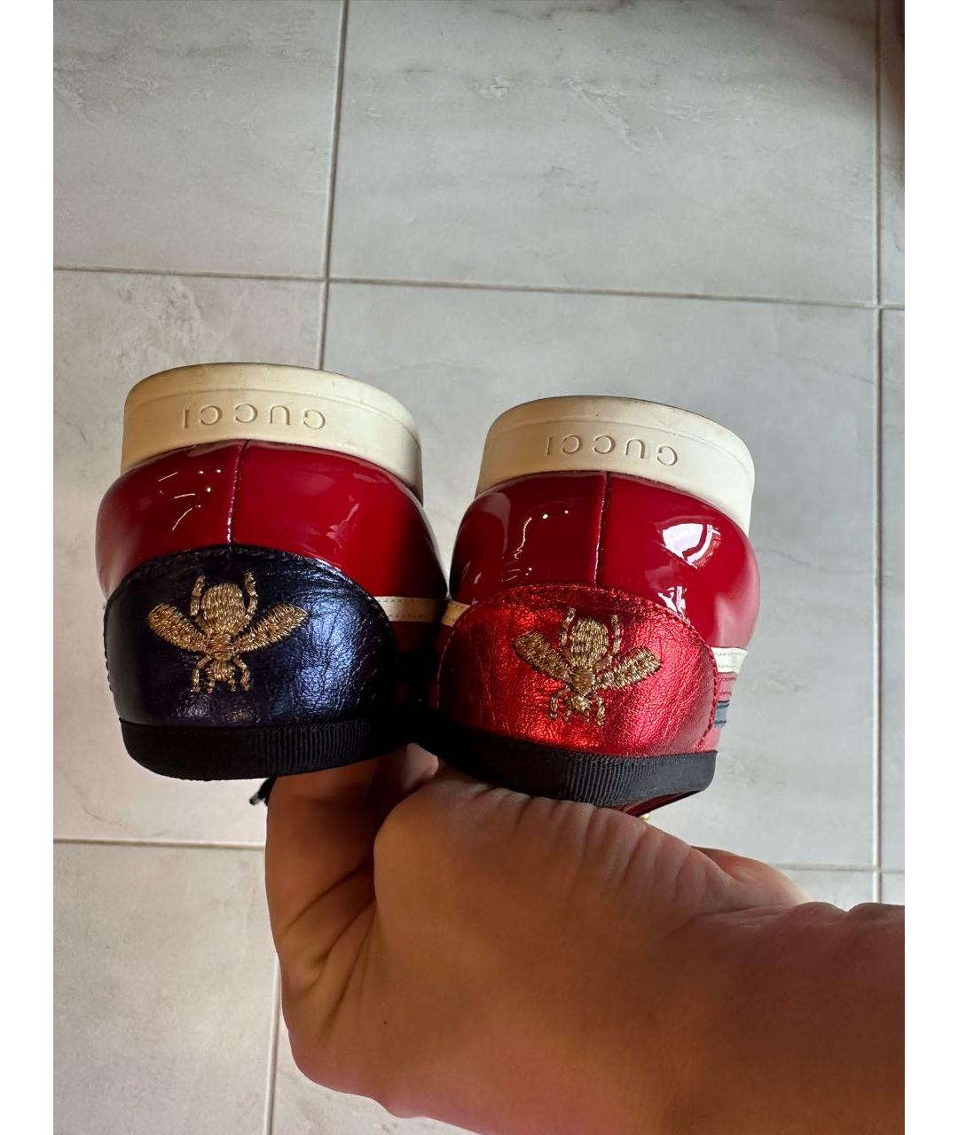 GUCCI Бордовые кеды из лакированной кожи, фото 4