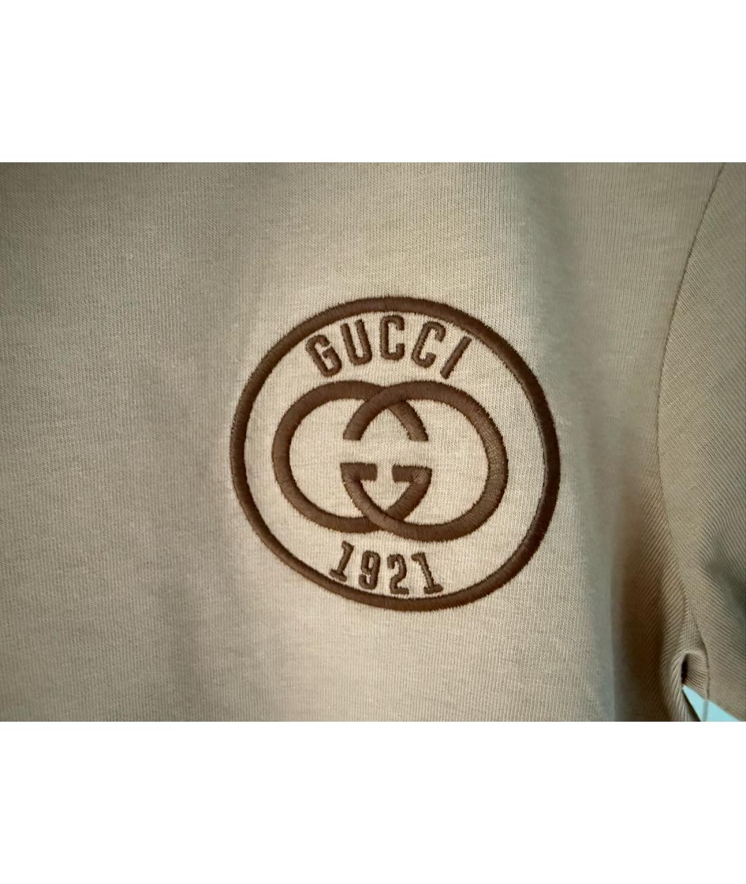 GUCCI Коричневая хлопко-эластановая футболка, фото 2