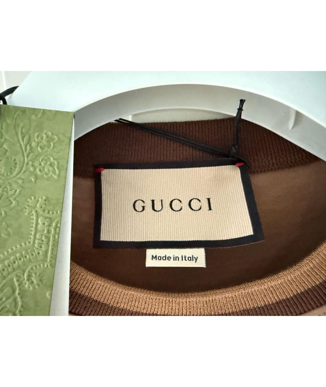 GUCCI Коричневая хлопко-эластановая футболка, фото 3