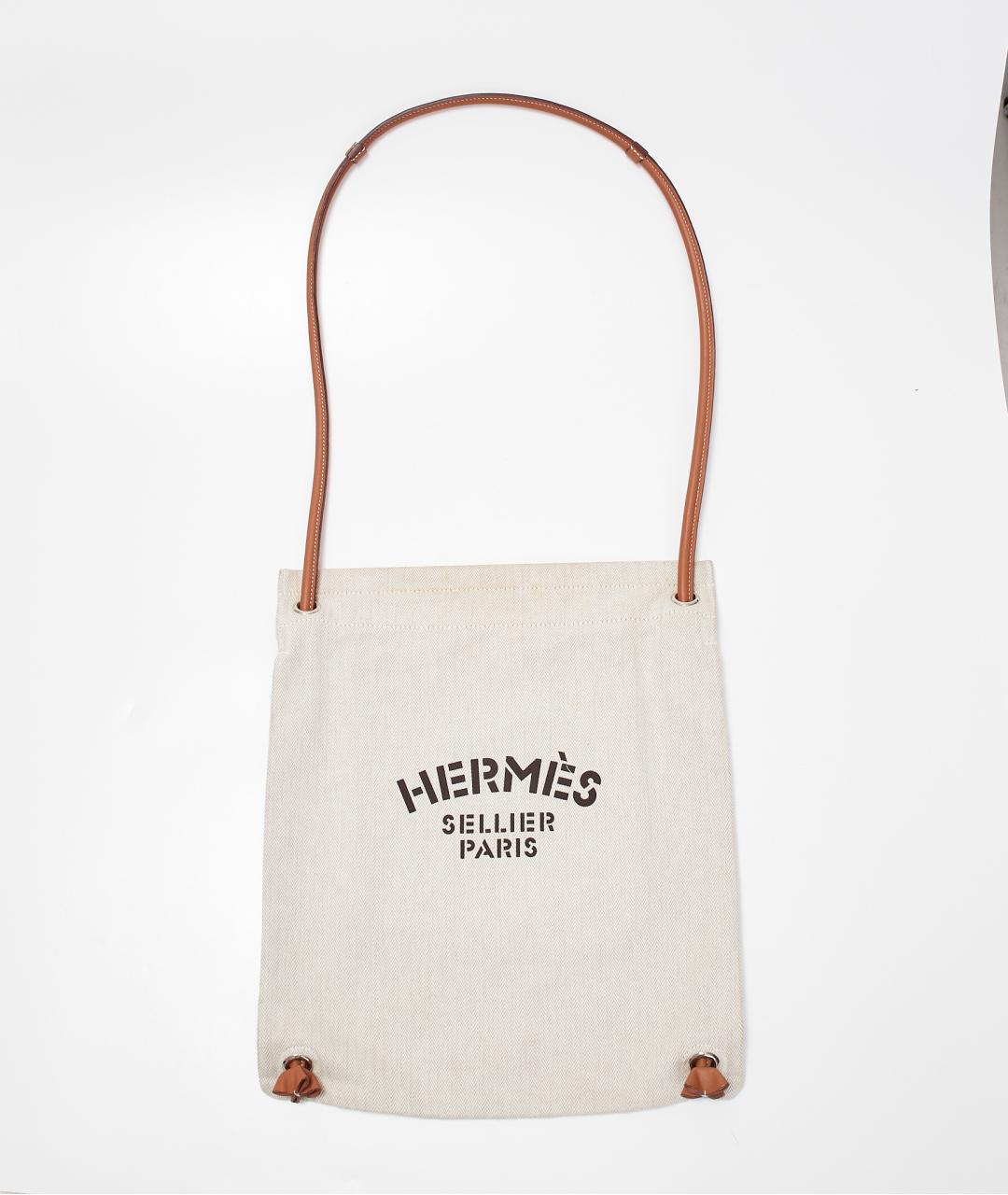 HERMES Бежевая тканевая сумка через плечо, фото 4