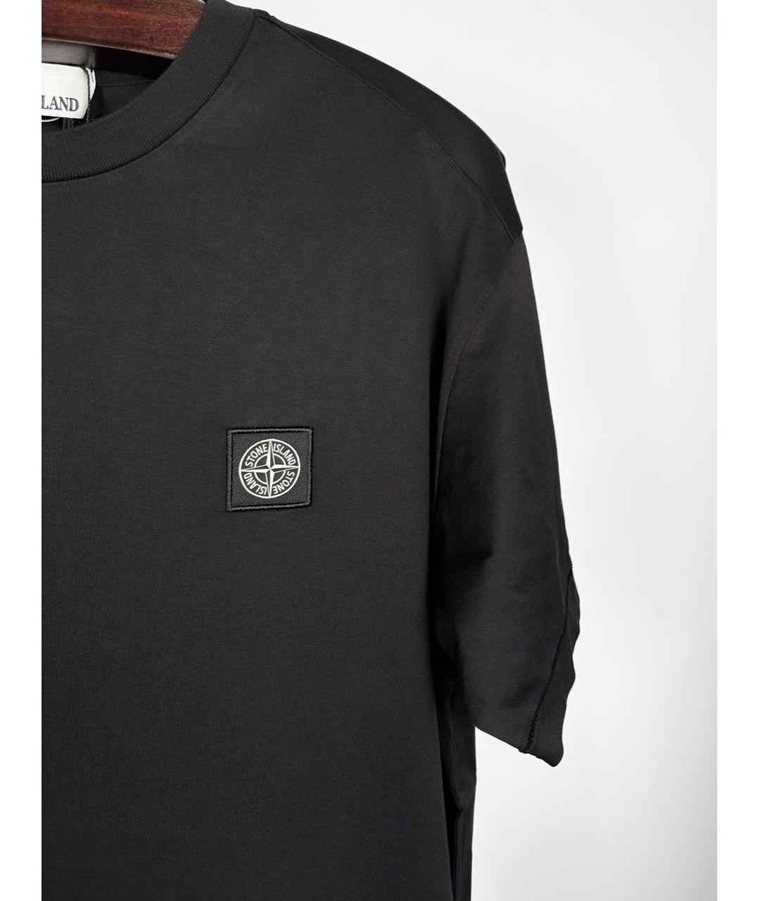 STONE ISLAND Черная хлопковая футболка, фото 4