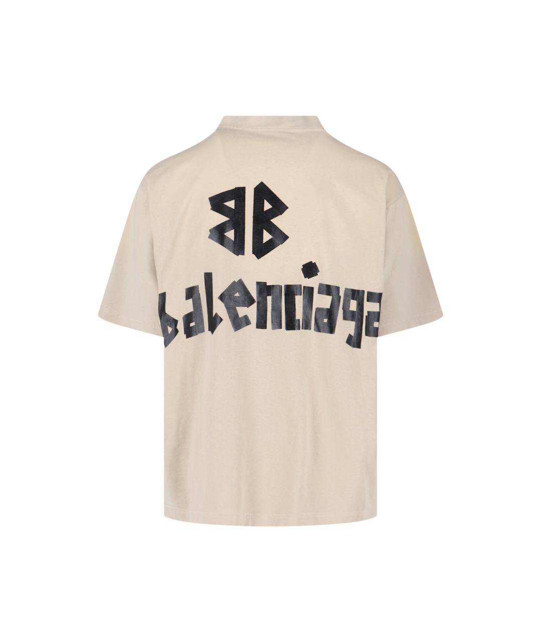 BALENCIAGA Бежевая хлопковая футболка, фото 2