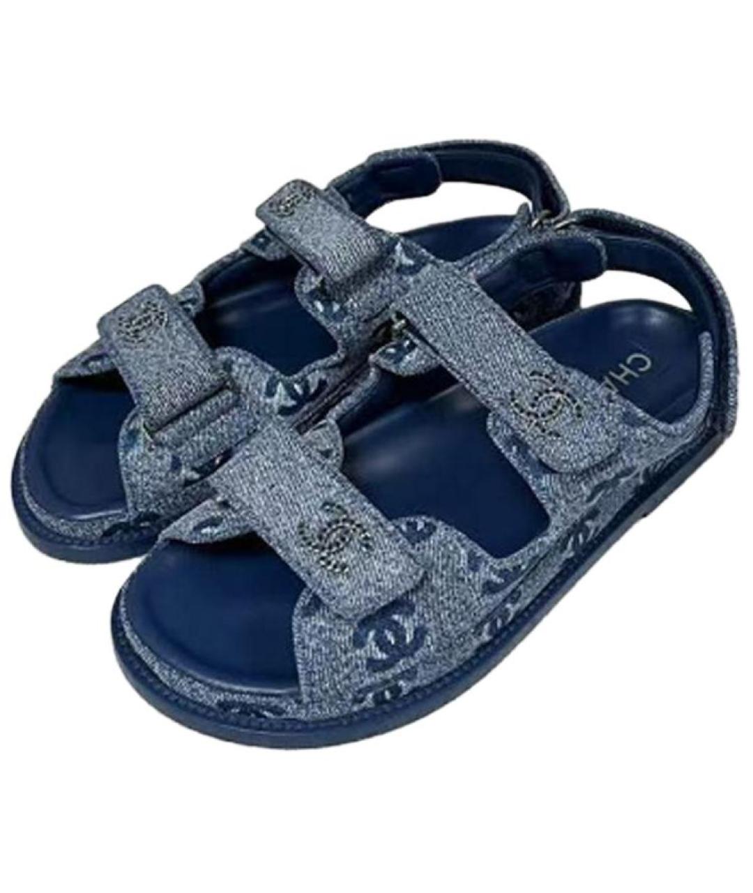 CHANEL Синие текстильные сандалии, фото 3