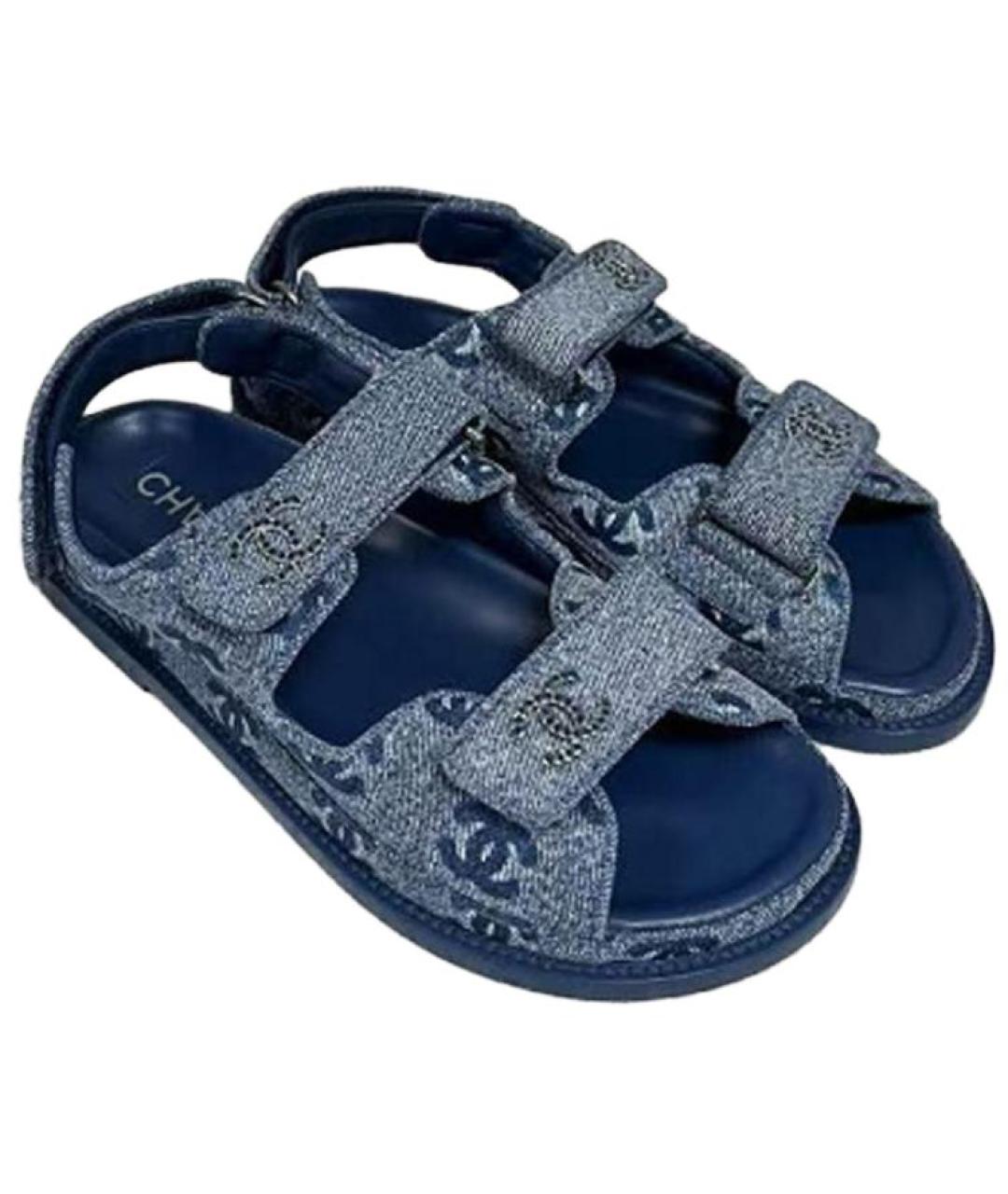 CHANEL Синие текстильные сандалии, фото 4