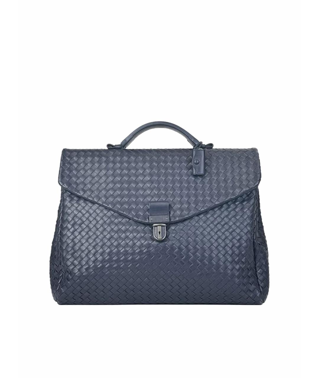 BOTTEGA VENETA Темно-синий кожаный портфель, фото 1