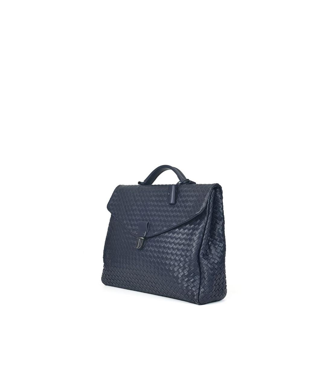 BOTTEGA VENETA Темно-синий кожаный портфель, фото 2