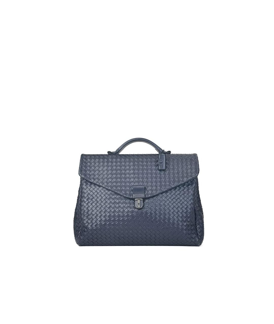 BOTTEGA VENETA Темно-синий кожаный портфель, фото 9