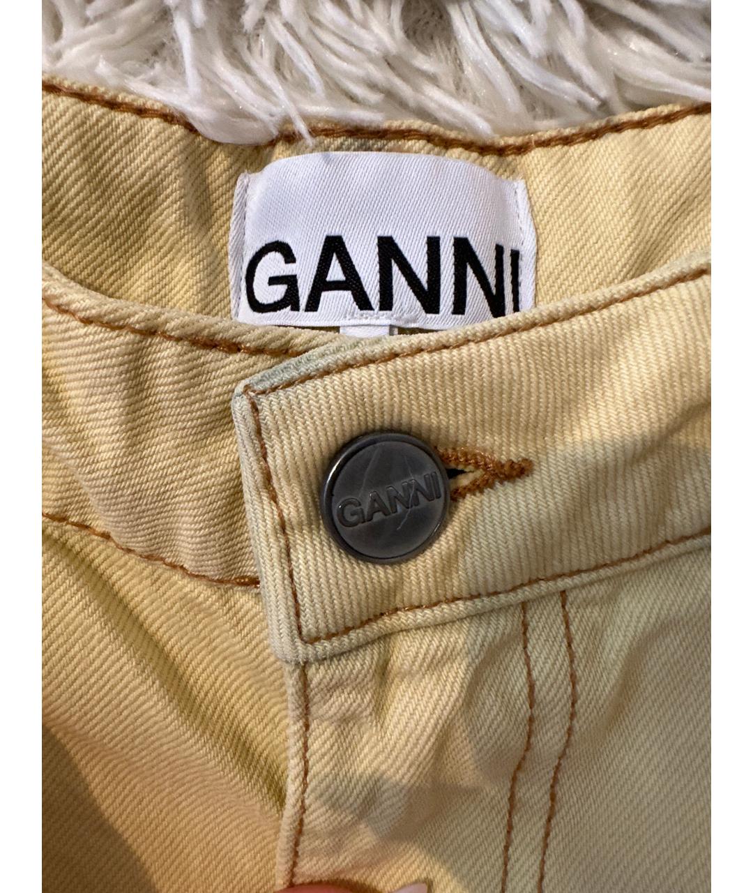GANNI Желтые хлопковые прямые джинсы, фото 3