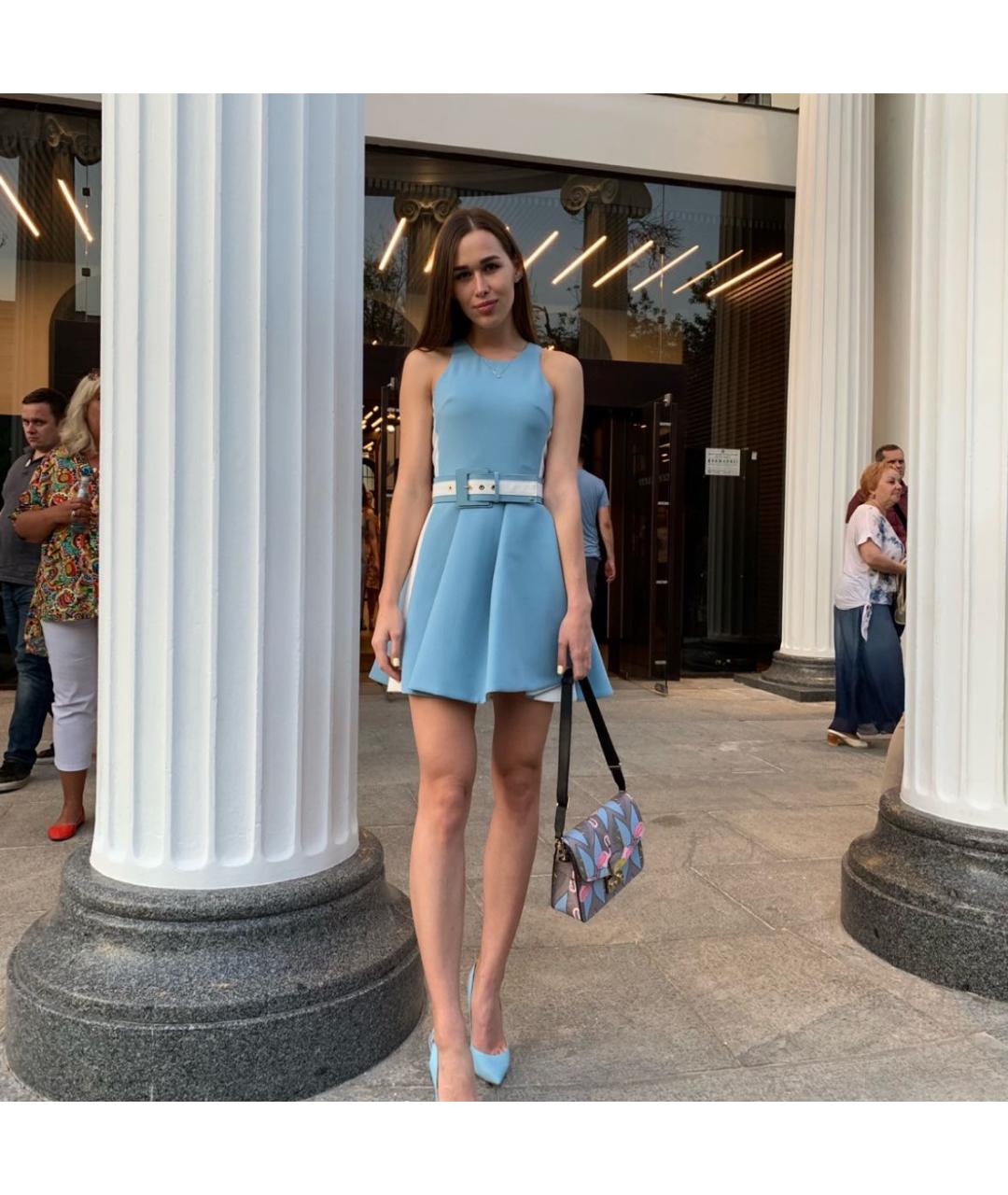 ELISABETTA FRANCHI Голубое полиэстеровое коктейльное платье, фото 5
