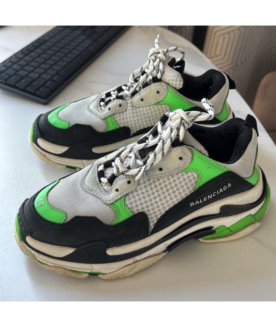 BALENCIAGA Зеленые кожаные высокие кроссовки / кеды, фото 2